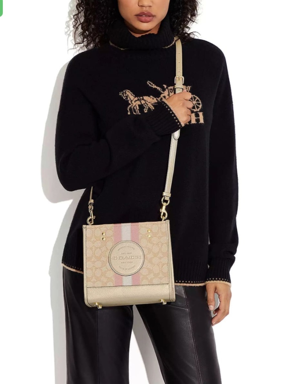 NWT COACH Mini Dempsey Tote 22 Signature Jacquard. Soft Gold/Khaki/Pink/Goldtone - Picture 1 of 13